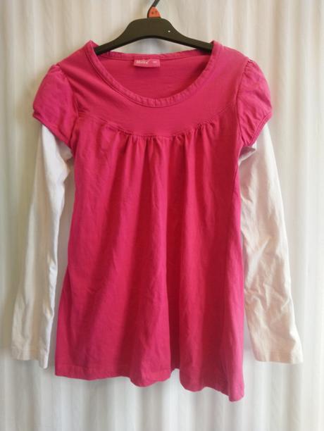 Dievčenský ružovo biely top, okay, 146-152, okay,152