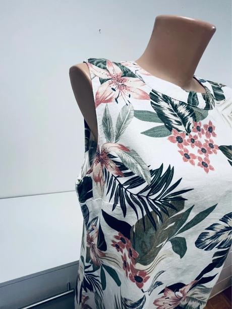 Letné kvietkované šaty s ľanom vel 46, 46