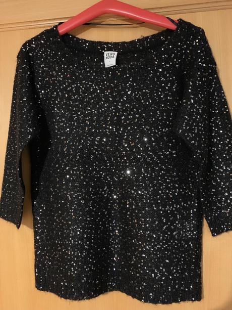 Trblietavý čierny sveter, vero moda,s