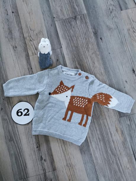 Pletený sivý pulóver s líškou f&f, f&f,62