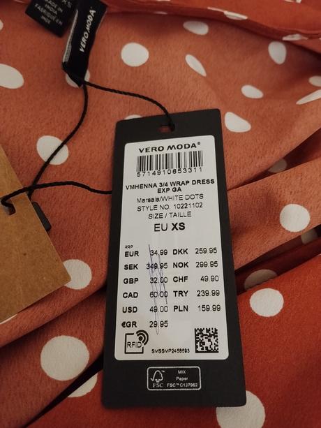 Vero moda bodkované zavinovacie šaty, 34 / xs