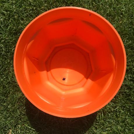 Plastový oranžový kvetináč,