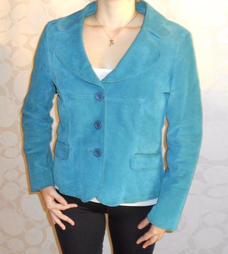 Tyrkysový kožený kabátik- sako zn pietro filipi, pietro filipi,l