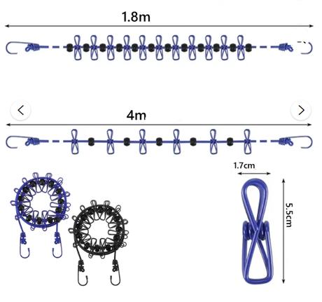 Multifunkčná výsuvná šnúra na bielizeň s 12 klipmi,