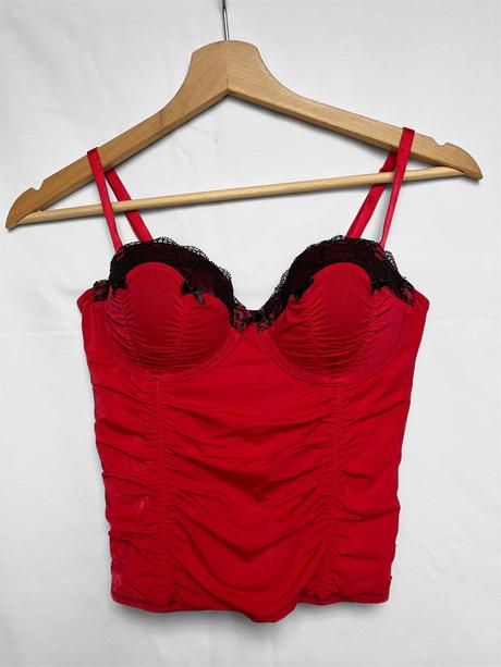 Dámsky červený čipkovaný korzet na ramienka, c&a,xs