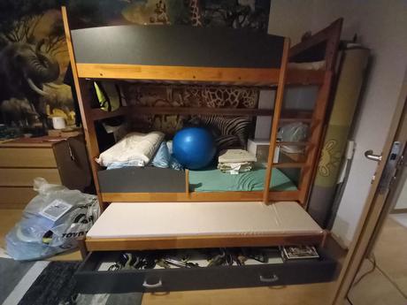 Poschodová posteľ s prísteľkou+úložný priestor, šírka (cm): 90,dĺžka (cm): 200