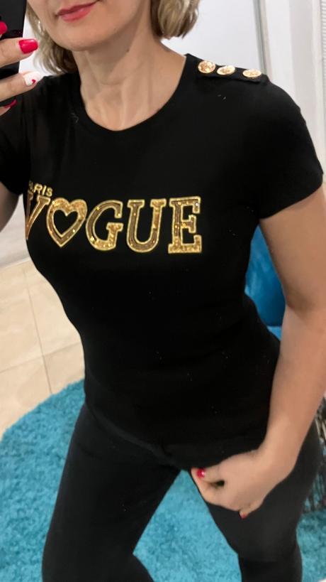 Dámske tričko s nápisom a flitrami čierne (s/m), m / s