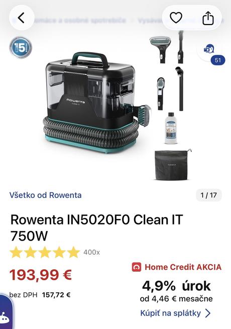 Čistič škvŕn a tepovač rowenta, rowenta