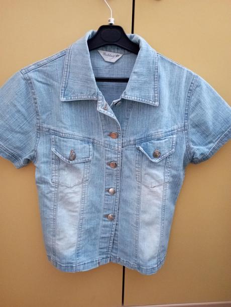 Riflová košeľa s krátkym rukávom, s