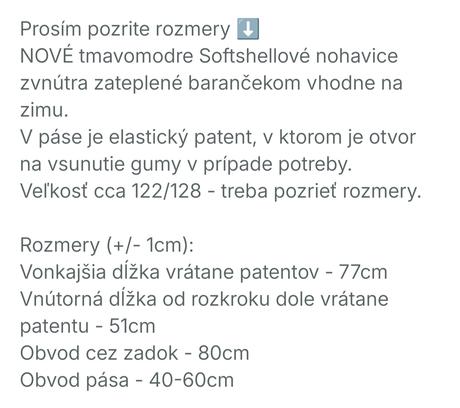 Zimne softshellove nohavice 122/128, 122 / 128