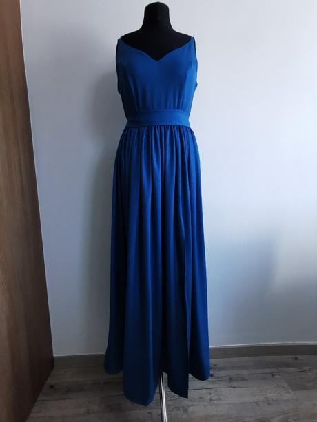 Modré dlhé spoločenské šaty s rozparkom bicotone, m