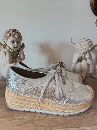 Strieborne espadrilky na platforme, 39