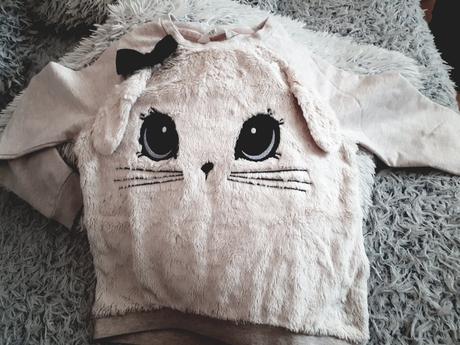 Nádherná huňatá mikinka s mačičkou a uškami, h&m,116