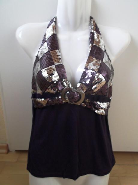Fialový top s flitríkami+ďaĺší s kamienkami grátis, m