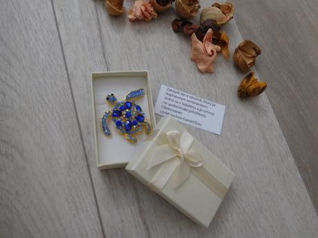 Brošňa kovová korytnačka do modra, šras,-nová, 