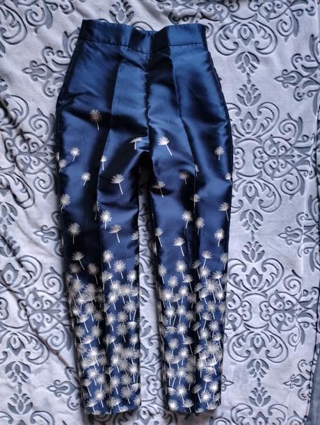 Tmavomodré elegantné žakarove nohavice zara, zara,xs