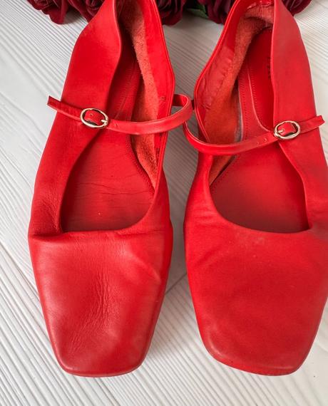 Zara - kožené balerínky v červenom, zara,41