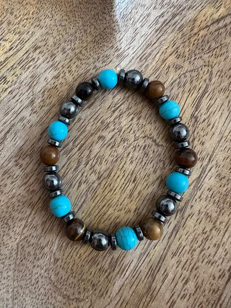 Náramok tyrkenit+tygrie oko+hematit,