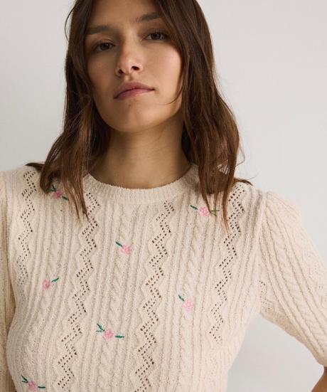 Úpletové tričko s ružičkami, reserved,36 / 38 / l / m / s