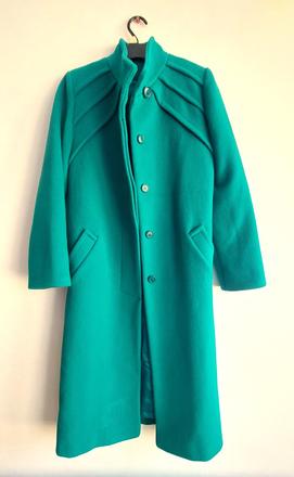 Vintage značkový vlnený smaragdovozelený kabát, m