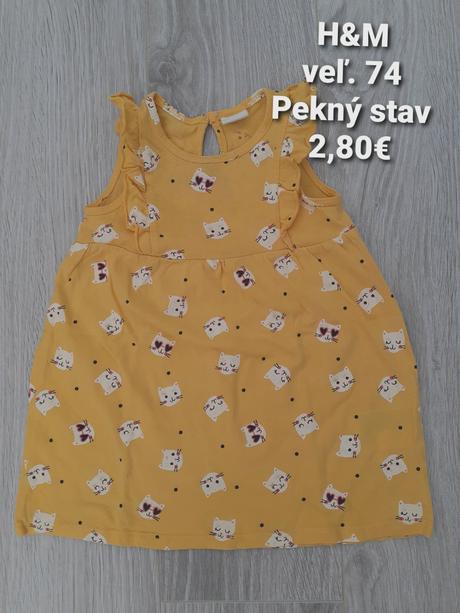 Horčicové šaty s mačičkami h&m veľ. 74, h&m,74