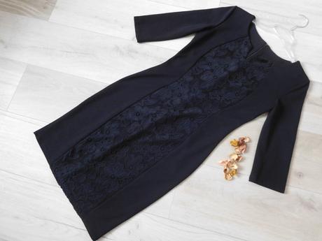 Čierne dámske šaty s čipkou stredom, pružné-36, 36