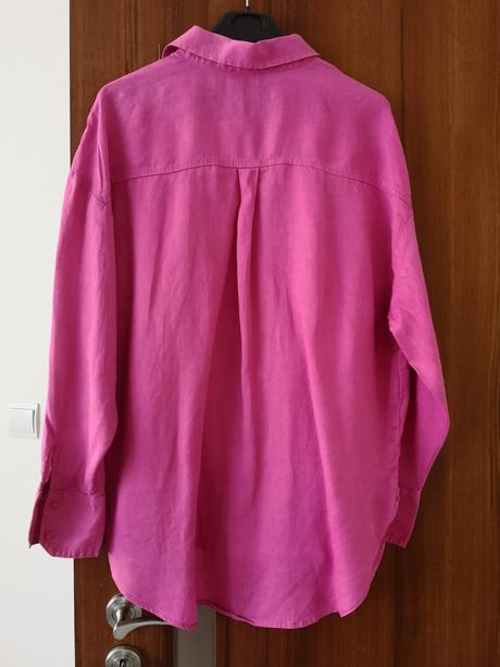 Cyklamenová oversize ľanová košeľa, c&a,38
