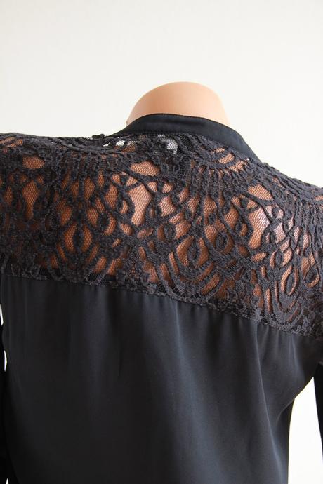 Čierna košeľa s čipkou, h&m, h&m,xs