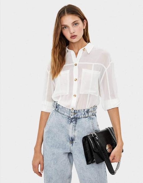 Dámska biela priesvitná blúzka bershka (26), bershka,s