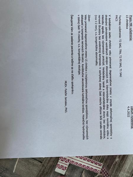 Aké sú moje výsledky z MRI chrbtice?