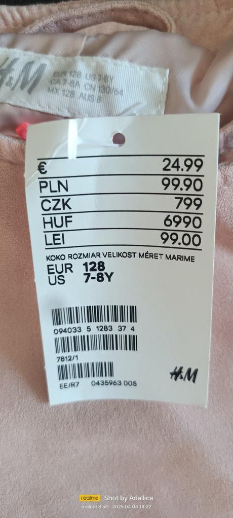 Ružová velúrová bunda h&m 128, h&m,128
