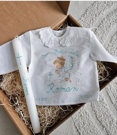 Ručne maľovaná krstná košieľka a sviečka, 50