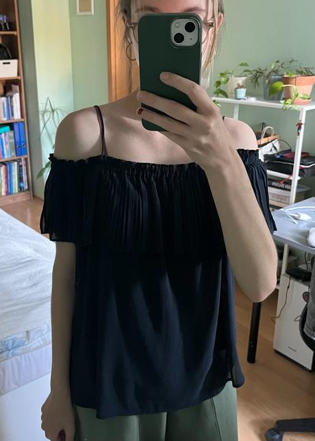 Čierny top na ramienka massimo dutti, s