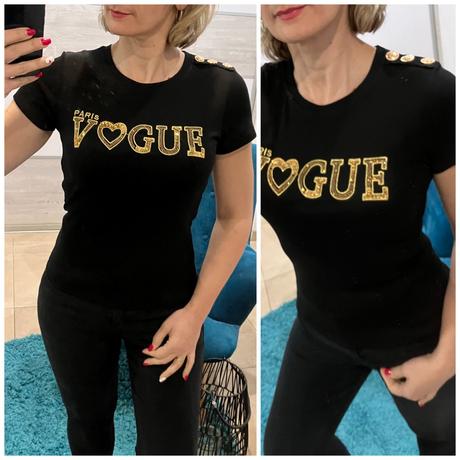 Dámske tričko s nápisom a flitrami čierne (s/m), m / s