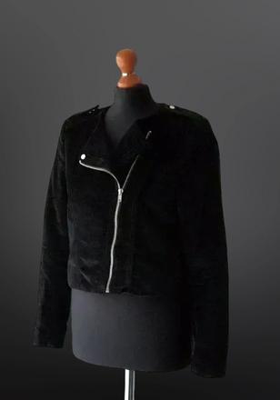 Štýlová čierna zamatová motorkárska bunda, h&m,s