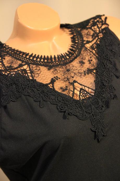 Čierny body top s čipkou, xl, xl