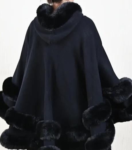 Pončo s kožušinou a kapucňou, xl