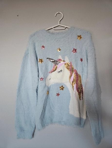F&f bledomodrý sveter/pulóver s jednorožcom, f&f,164