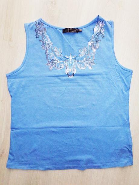 Dámske modré tričko s flitrami veľk.44-46, bonprix,xxl