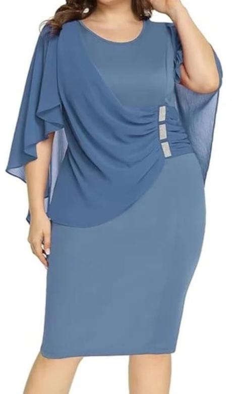 Elegantné šaty, šedá/modrá, v. 2xl/3xl, xxl