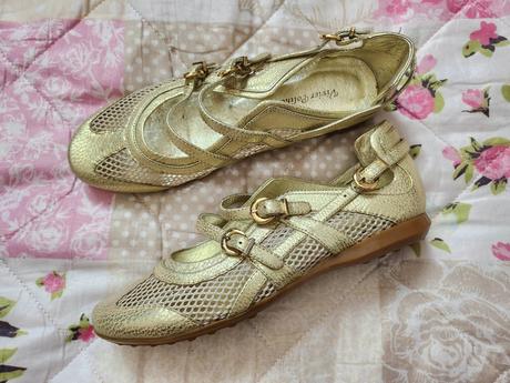 Dierkovane jarne/letne topanky, zlate, koža, 37