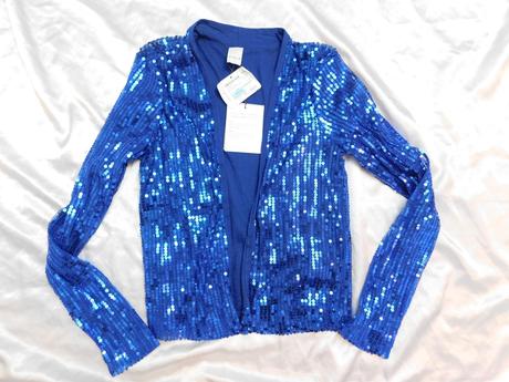 Kvalitny trendy flitrovany blejzer/sako bez zapin, 36 / s