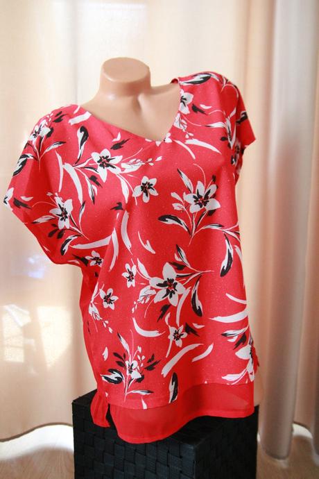 Červený top s kvetmi xl, xl