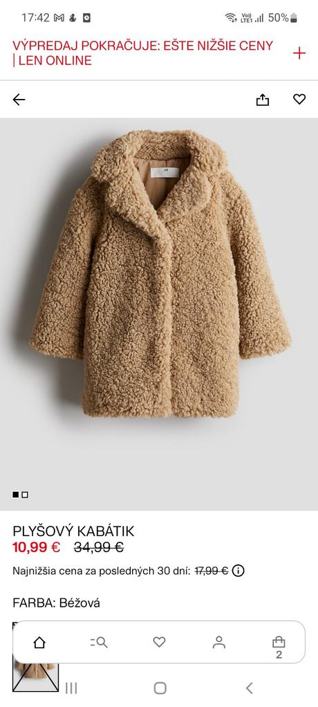 Plyšový kabát, h&m,110