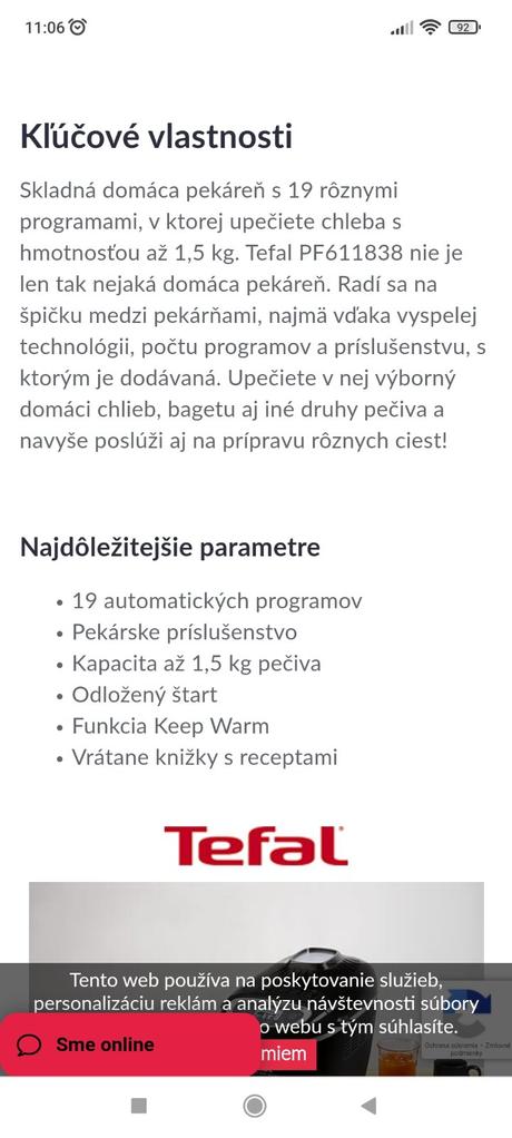 Domáca pekárnička tefal, tefal