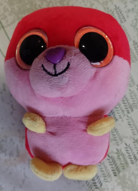 Plyšové červeno ružovo žlťé zvieratko, veľké očká, 
