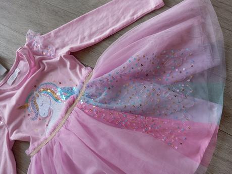 Dúhové lesklé šaty s jednorožcom 98, primark,98