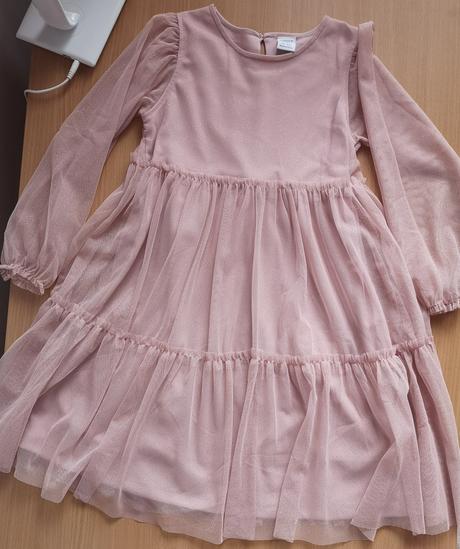 Ružové tylové šaty s trblietkami, lindex,122