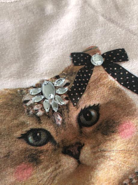Tričko s macickou, vykladané kamienkami, 7-8 rokov, 128