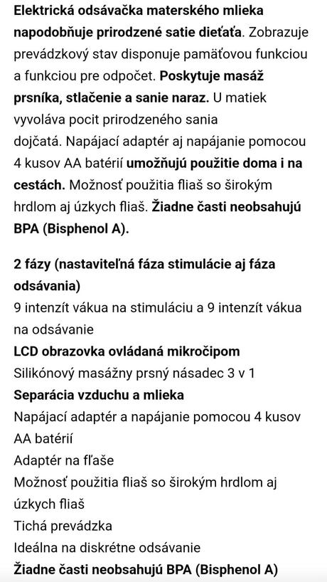 Elektrická odsávačka bayby, 